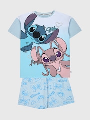 Brand Threads Blue 100% Cotton Disney Lilo And Stitch Short Pyjama Set - Image 1 of 5