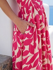 Roman Pink Leaf Print V-Neck Midi Dress - Image 5 of 5
