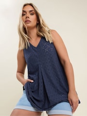 Yours Curve Blue Broderie Pleated Swing Vest - Image 9 of 9