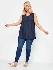 Yours Curve Blue Broderie Pleated Swing Vest - Image 2 of 5