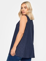 Yours Curve Blue Broderie Pleated Swing Vest - Image 3 of 5