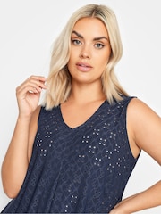 Yours Curve Blue Broderie Pleated Swing Vest - Image 4 of 5