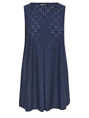 Yours Curve Blue Broderie Pleated Swing Vest - Image 5 of 5