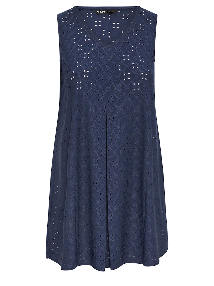 Yours Curve Blue Broderie Pleated Swing Vest - Image 5 of 5