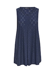 Yours Curve Blue Broderie Pleated Swing Vest - Image 6 of 9
