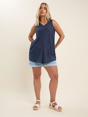 Yours Curve Blue Broderie Pleated Swing Vest - Image 8 of 9