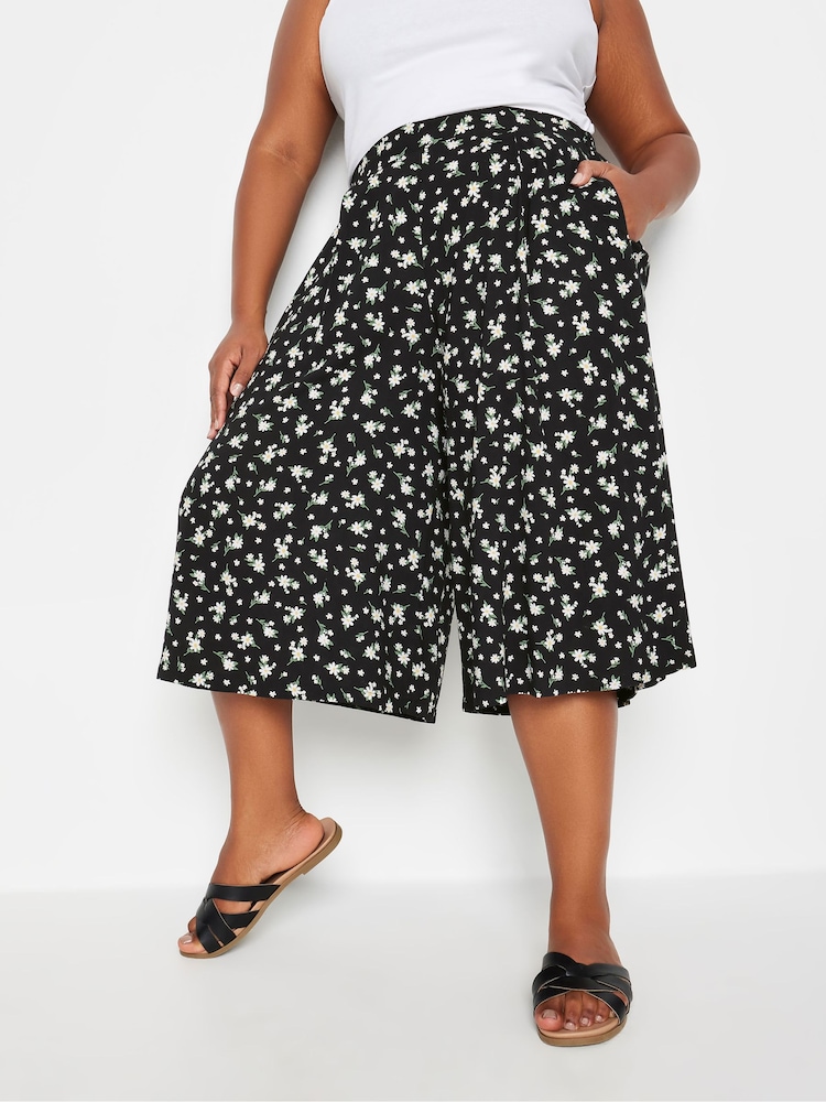 Yours Curve Black White Flat Front Culottes - Image 1 of 5