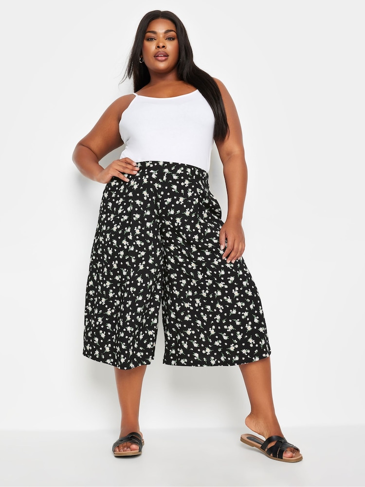 Yours Curve Black White Flat Front Culottes - Image 2 of 5