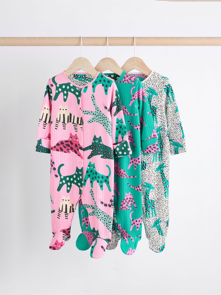 Roza/zelena - Popper dojenček 100% Cotton Sleepsuits 3 komplet (0mes-2yrs) - Slika 1 iz 11