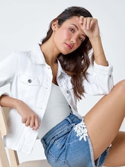 Roman Blue Lace Detail Denim Stretch Shorts - Image 1 of 5