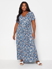 Yours Curve Blue Navy Blue Floral Print Wrap Maxi Dress - Image 1 of 5
