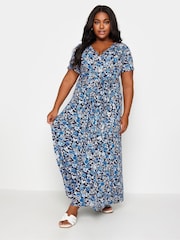 Yours Curve Blue Navy Blue Floral Print Wrap Maxi Dress - Image 2 of 5