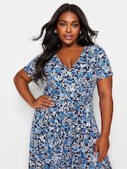 Yours Curve Blue Navy Blue Floral Print Wrap Maxi Dress - Image 4 of 5