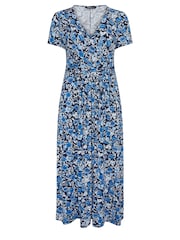Yours Curve Blue Navy Blue Floral Print Wrap Maxi Dress - Image 5 of 5