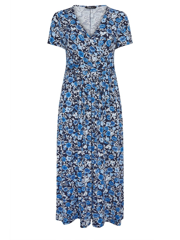 Yours Curve Blue Navy Blue Floral Print Wrap Maxi Dress - Image 5 of 5