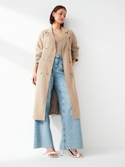 JDY Brown Linen Blend Trench Coat - Image 2 of 7