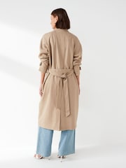 JDY Brown Linen Blend Trench Coat - Image 3 of 7