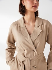 JDY Brown Linen Blend Trench Coat - Image 4 of 7