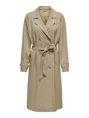 JDY Brown Linen Blend Trench Coat - Image 6 of 7