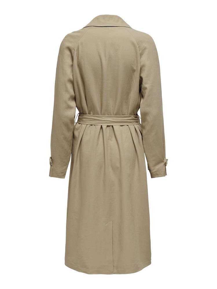 JDY Brown Linen Blend Trench Coat - Image 7 of 7