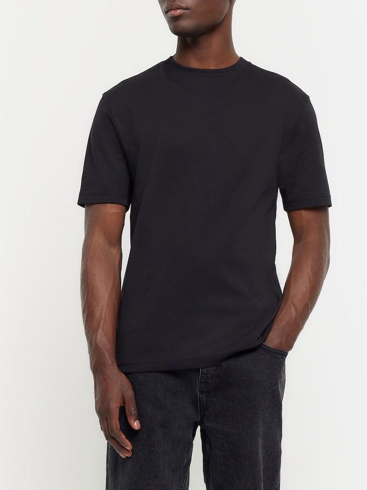 Negro - River Island Slim Fit 100% Cotton T-Shirt - Imagen 1 de 4