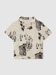 Reiss Off White/Black Babylon Relaxed Printed Cuban Collar Shirt - Image 1 of 2