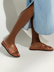 Dune London Brown Wide Fit Loupa Footbed Smart Slides - Image 1 of 7