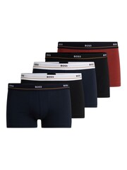 BOSS Blue Dark Stretch Cotton Logo Waistband 5-Pack Boxer Trunks - Image 1 of 7