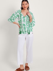Monsoon White/Green 100% Cotton Lani Bubble Hem Top - Image 2 of 5
