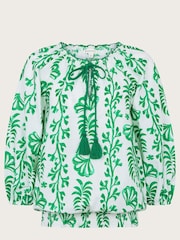 Monsoon White/Green 100% Cotton Lani Bubble Hem Top - Image 5 of 5