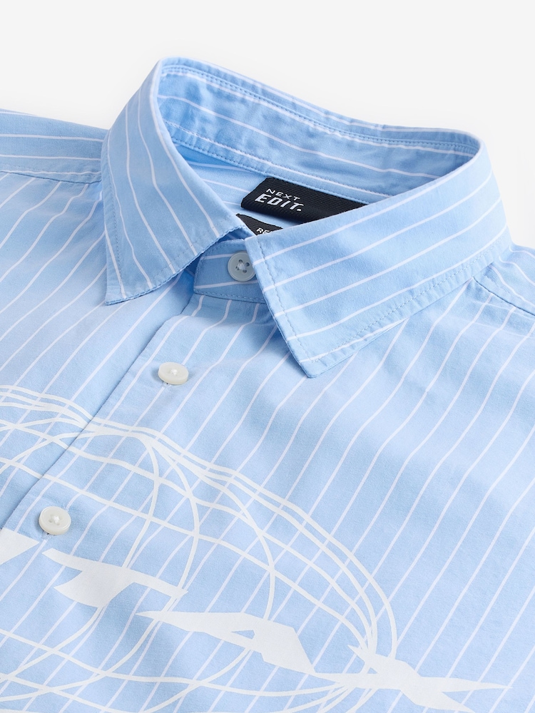 Blue Edit Short Sleeve Stripe 100% Cotton Shirt - Image 7 of 7 Blue Edit Short Sleeve Stripe 100% Cotton Shirt - Image 7 of 7