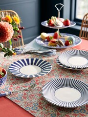 Spode Blue Steccato Narrow Stripe Side Plates Set of 4 - Image 1 of 6