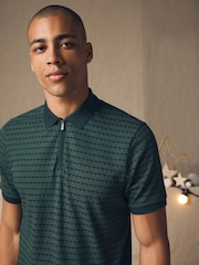 Green Pattern Quarter Zip 100% Cotton Polo Shirt - Image 1 of 8