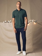 Green Pattern Quarter Zip 100% Cotton Polo Shirt - Image 2 of 8