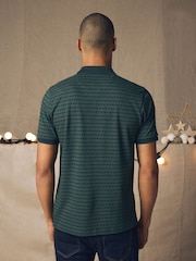 Green Pattern Quarter Zip 100% Cotton Polo Shirt - Image 3 of 8