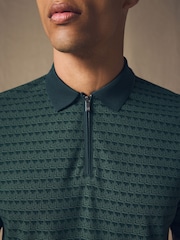 Green Pattern Quarter Zip 100% Cotton Polo Shirt - Image 4 of 8