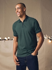 Green Pattern Quarter Zip 100% Cotton Polo Shirt - Image 5 of 8