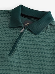 Green Pattern Quarter Zip 100% Cotton Polo Shirt - Image 7 of 8