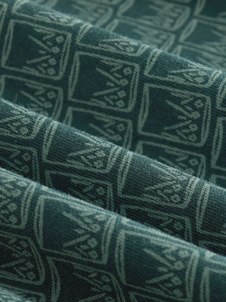 Green Pattern Quarter Zip 100% Cotton Polo Shirt - Image 8 of 8