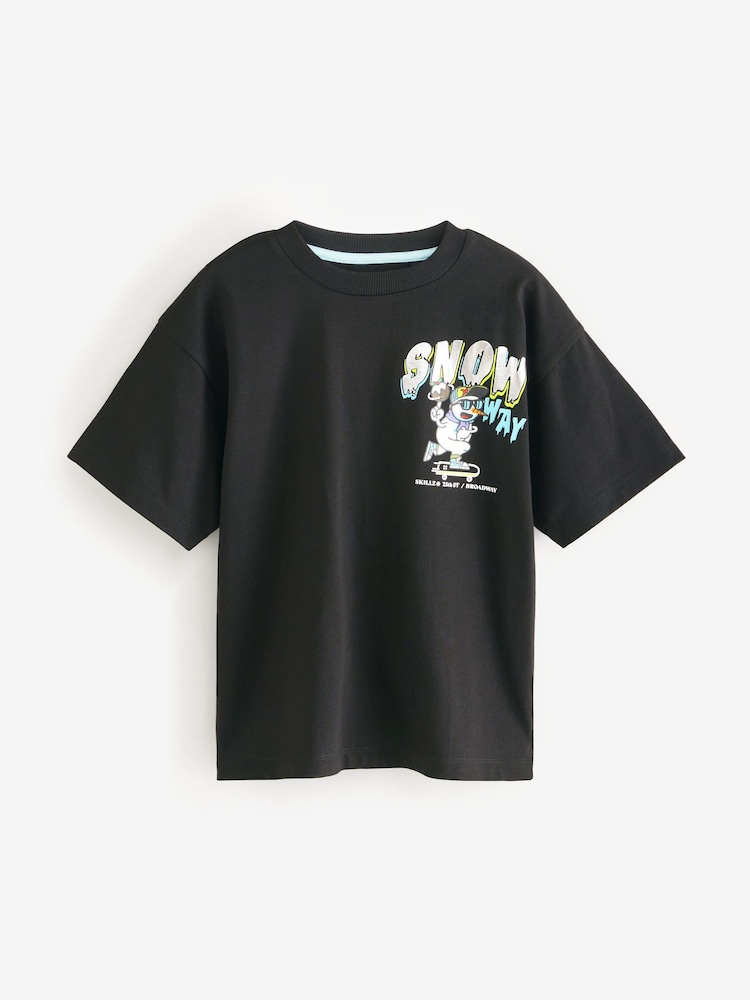 Black Snow Way Back Print Short Sleeve Christmas 100% Cotton T-Shirt (3-16yrs) - Image 1 of 4