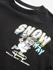 Black Snow Way Back Print Short Sleeve Christmas 100% Cotton T-Shirt (3-16yrs) - Image 3 of 4