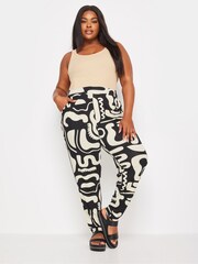 Yours Curve Black Double Pleated Harem Trousers - Image 1 of 5
