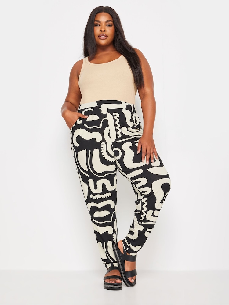 Yours Curve Black Double Pleated Harem Trousers - Image 1 of 5