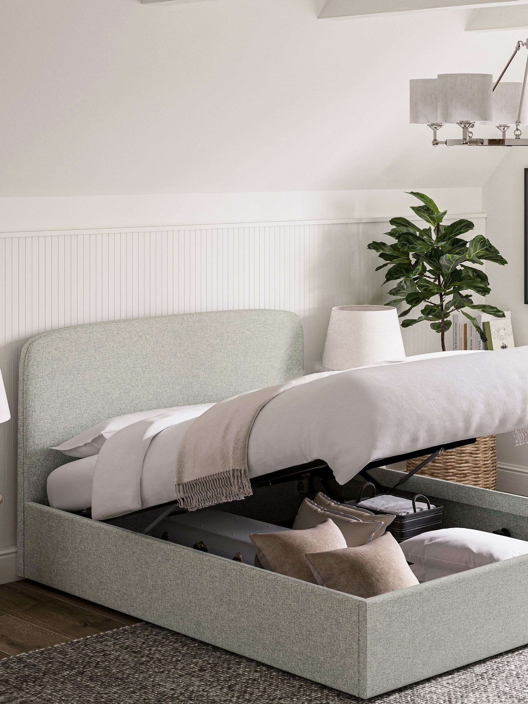 Buy Grey Light Tweedy Plain Matson Upholstered Ottoman Storage Bed Frame from the Next UK online shop