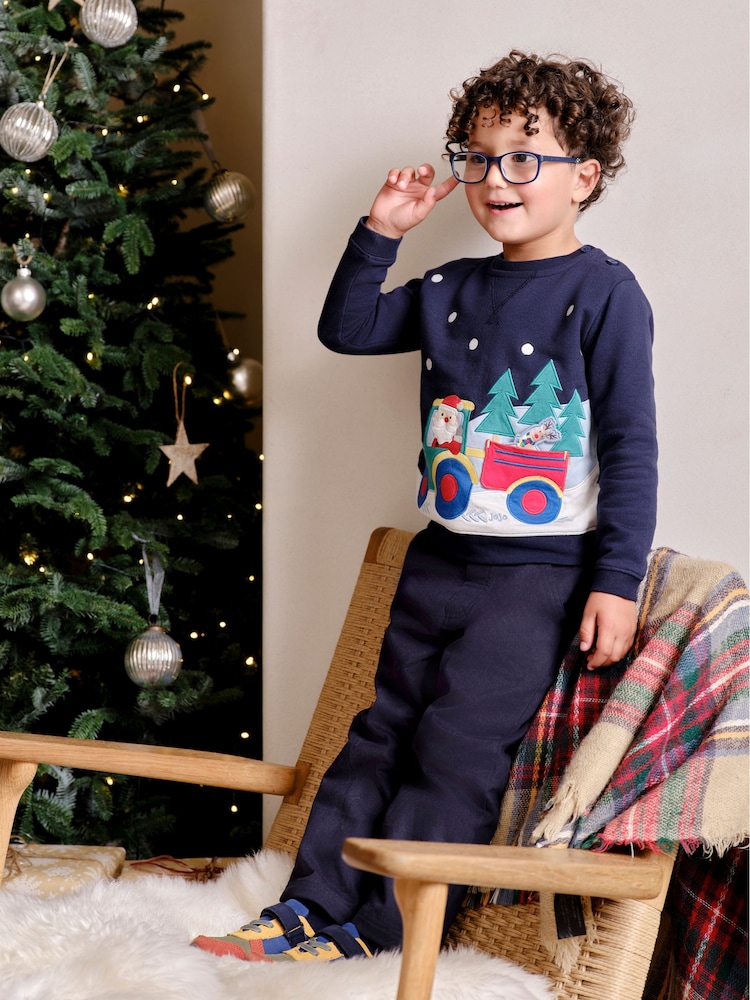 JoJo Maman Bébé Navy Blue Santa and Reindeer Tractor Sweatshirt - Image 2 of 6 JoJo Maman Bébé Navy Blue Santa and Reindeer Tractor Sweatshirt - Image 2 of 6
