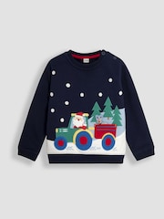 JoJo Maman Bébé Navy Blue Santa and Reindeer Tractor Sweatshirt - Image 3 of 6