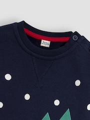 JoJo Maman Bébé Navy Blue Santa and Reindeer Tractor Sweatshirt - Image 6 of 6