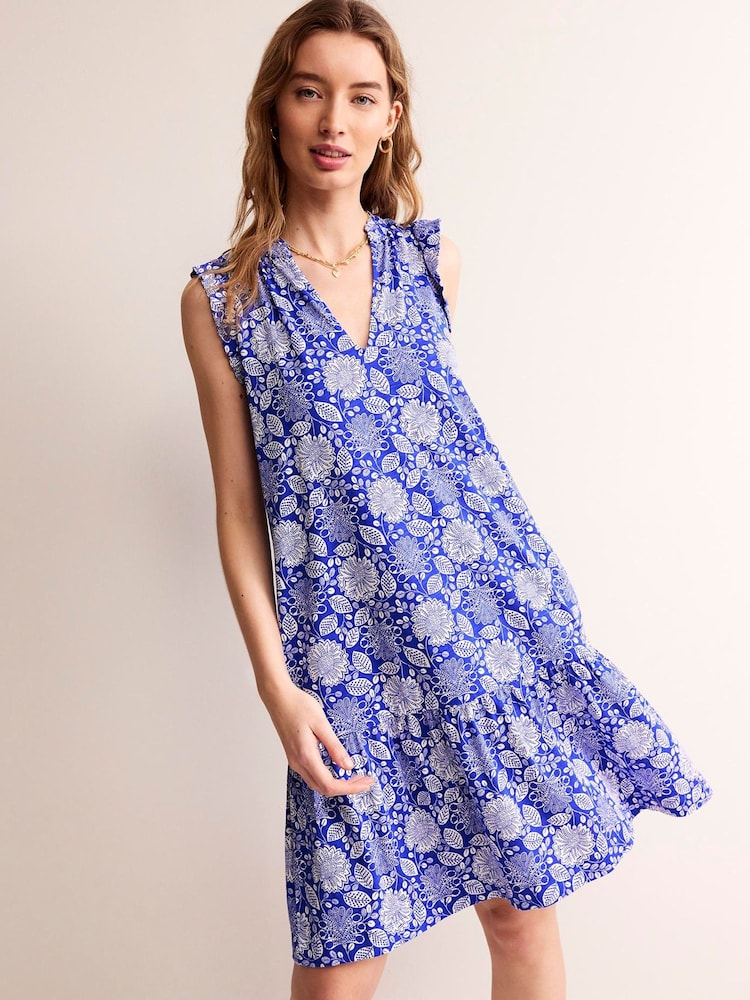 Boden Blue Daisy Jersey Short Tier Dress - Image 2 of 6