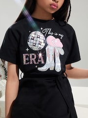 Lipsy Black Era Graphic T-Shirt Dress (4-14yrs) - Image 1 of 4