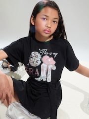 Lipsy Black Era Graphic T-Shirt Dress (4-14yrs) - Image 2 of 4